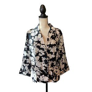 RQT Womens Blazer Jacket Black White Floral With 3/4 Sleeves